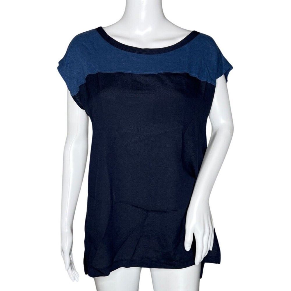 Banana Republic Shirt Womens Small Blue Jersey Knit Chiffon Mixed Media Preppy